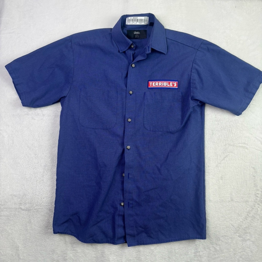 Cintas Terrible's Herbst Blue Short Sleeve Collared Employee Shirt Button Up S